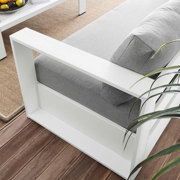 Modway Furniture Tahoe 2-Piece Outdoor Patio Set - Modern Powder-Coated Aluminum Sofa & Coffee Table for Comfort White Gray EEI-5750-WHI-GRY