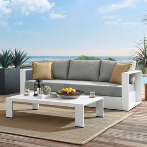 Modway Furniture Tahoe 2-Piece Outdoor Patio Set - Modern Powder-Coated Aluminum Sofa & Coffee Table for Comfort White Gray EEI-5750-WHI-GRY