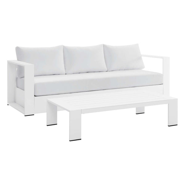Modway Furniture Tahoe 2-Piece Outdoor Patio Set - Modern Powder-Coated Aluminum Sofa & Coffee Table for Comfort White White EEI-5750-WHI-WHI