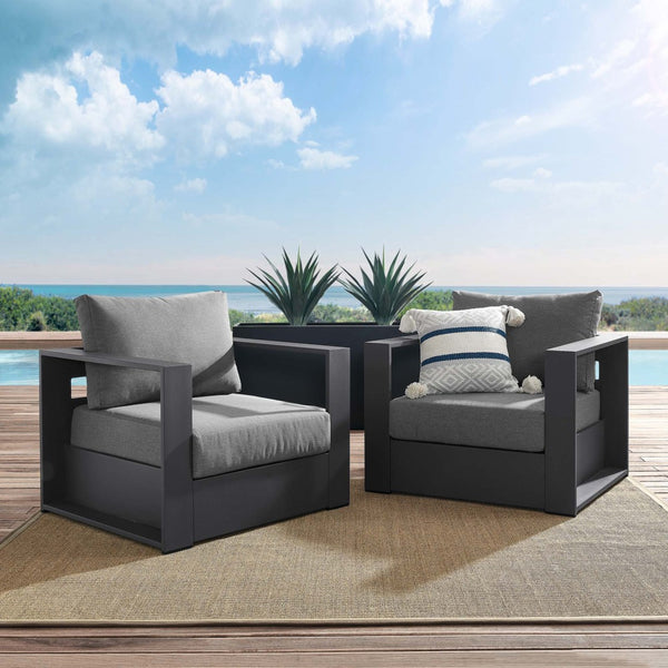 Modway Furniture Tahoe 2-Piece Outdoor Patio Armchair Set - Durable Powder-Coated Aluminum for Stylish Relaxation Gray Charcoal EEI-5751-GRY-CHA