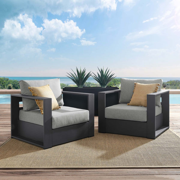 Modway Furniture Tahoe 2-Piece Outdoor Patio Armchair Set - Durable Powder-Coated Aluminum for Stylish Relaxation Gray Gray EEI-5751-GRY-GRY
