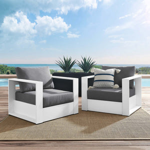 Modway Furniture Tahoe 2-Piece Outdoor Patio Armchair Set - Durable Powder-Coated Aluminum for Stylish Relaxation White Charcoal EEI-5751-WHI-CHA