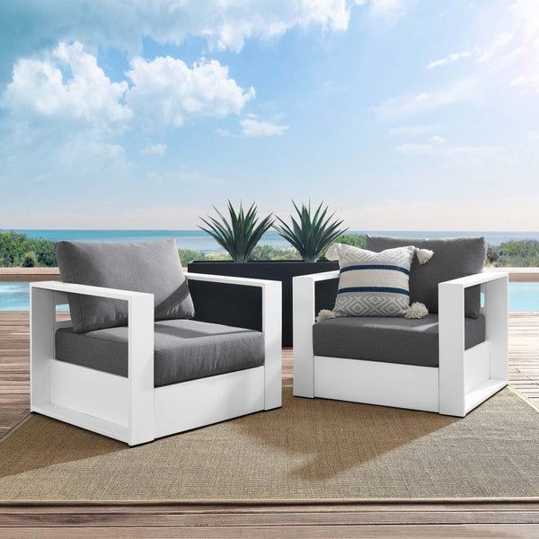 Modway Furniture Tahoe 2-Piece Outdoor Patio Armchair Set - Durable Powder-Coated Aluminum for Stylish Relaxation White Charcoal EEI-5751-WHI-CHA