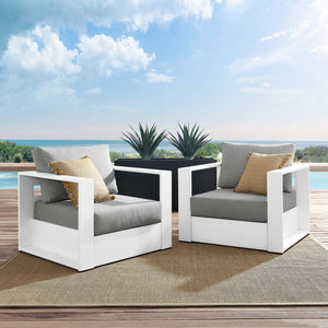 Modway Furniture Tahoe 2-Piece Outdoor Patio Armchair Set - Durable Powder-Coated Aluminum for Stylish Relaxation White Gray EEI-5751-WHI-GRY