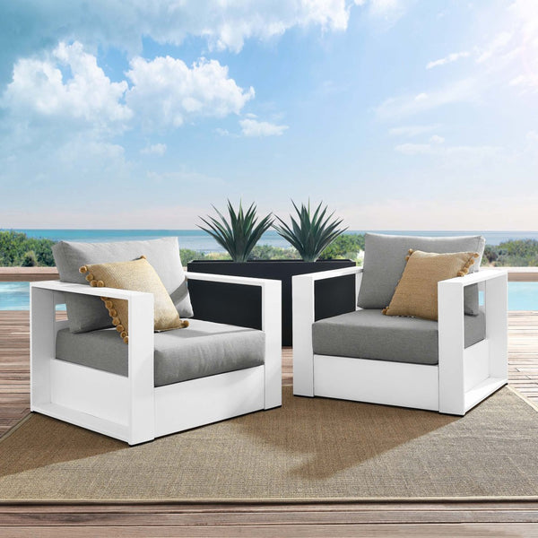 Modway Furniture Tahoe 2-Piece Outdoor Patio Armchair Set - Durable Powder-Coated Aluminum for Stylish Relaxation White Gray EEI-5751-WHI-GRY