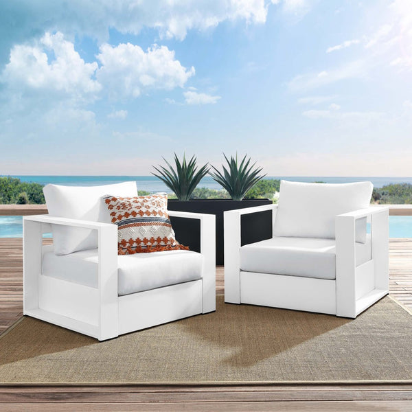 Modway Furniture Tahoe 2-Piece Outdoor Patio Armchair Set - Durable Powder-Coated Aluminum for Stylish Relaxation White White EEI-5751-WHI-WHI