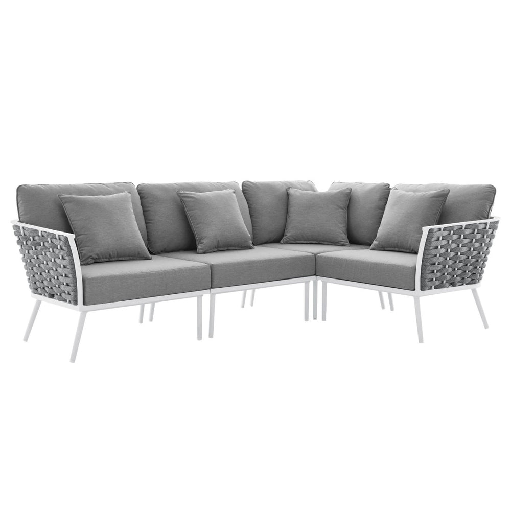 Modway Furniture Stance Outdoor Patio Sectional Sofa Set - Modular Aluminum, Water-Resistant Cushions & Stability EEI-5753-WHI-GRY