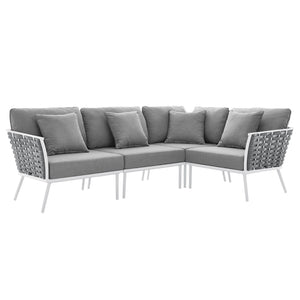 Modway Furniture Stance Outdoor Patio Sectional Sofa Set - Modular Aluminum, Water-Resistant Cushions & Stability EEI-5753-WHI-GRY