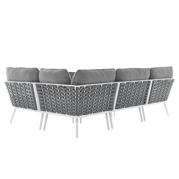 Modway Furniture Stance Outdoor Patio Sectional Sofa Set - Modular Aluminum, Water-Resistant Cushions & Stability EEI-5753-WHI-GRY