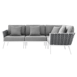 Modway Furniture Stance Outdoor Patio Sectional Sofa Set - Modular Aluminum, Water-Resistant Cushions & Stability EEI-5753-WHI-GRY