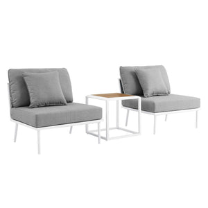 Modway Furniture Stance 3-Piece Outdoor Aluminum Lounge Set with Cushions - Weather-Resistant & Contemporary Design EEI-5754-WHI-GRY