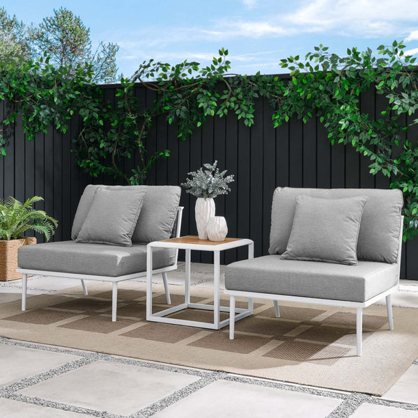 Modway Furniture Stance 3-Piece Outdoor Aluminum Lounge Set with Cushions - Weather-Resistant & Contemporary Design EEI-5754-WHI-GRY