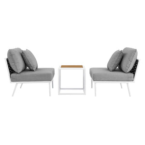 Modway Furniture Stance 3-Piece Outdoor Aluminum Lounge Set with Cushions - Weather-Resistant & Contemporary Design EEI-5754-WHI-GRY