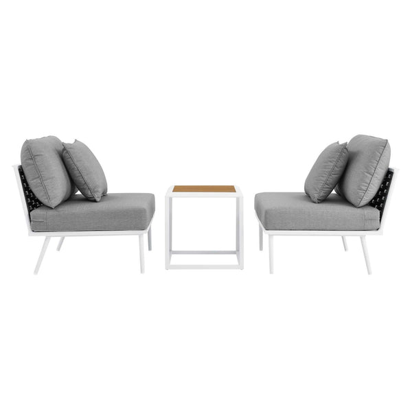 Modway Furniture Stance 3-Piece Outdoor Aluminum Lounge Set with Cushions - Weather-Resistant & Contemporary Design EEI-5754-WHI-GRY