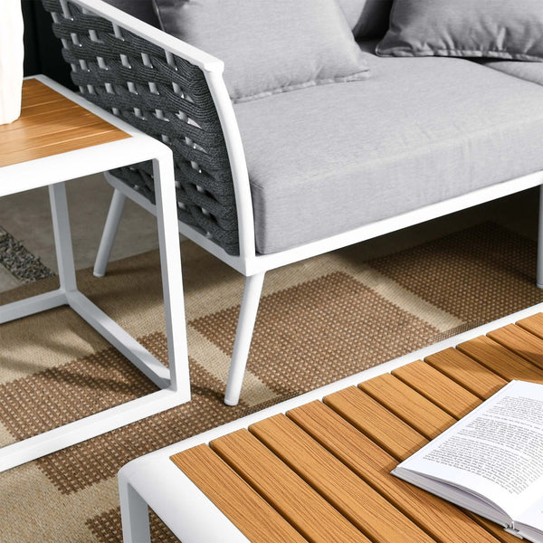 Modway Furniture Stance 7-Piece Modular Outdoor Sectional Sofa Set - Durable Aluminum, Weather-Resistant Cushions EEI-5756-WHI-GRY