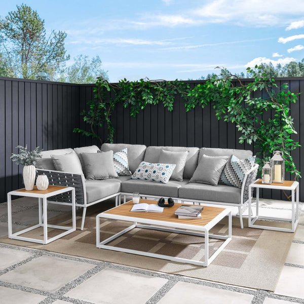 Modway Furniture Stance 7-Piece Modular Outdoor Sectional Sofa Set - Durable Aluminum, Weather-Resistant Cushions EEI-5756-WHI-GRY