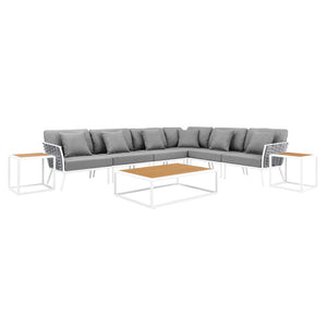 Modway Furniture Stance 9-Piece Aluminum Outdoor Sectional Sofa Set - Modern, Durable, Low-Maintenance Comfort EEI-5758-WHI-GRY