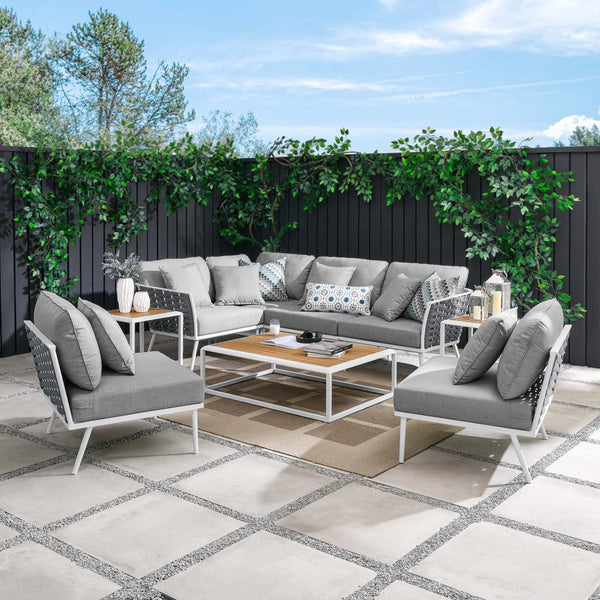 Modway Furniture Stance 9-Piece Aluminum Outdoor Sectional Sofa Set - Modern, Durable, Low-Maintenance Comfort EEI-5758-WHI-GRY