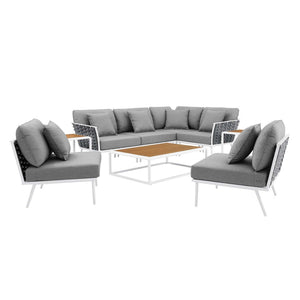 Modway Furniture Stance 9-Piece Aluminum Outdoor Sectional Sofa Set - Modern, Durable, Low-Maintenance Comfort EEI-5758-WHI-GRY