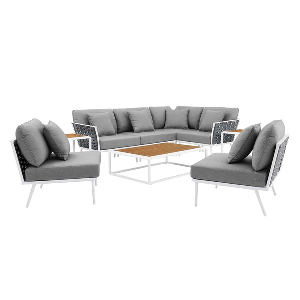 Modway Furniture Stance 9-Piece Aluminum Outdoor Sectional Sofa Set - Modern, Durable, Low-Maintenance Comfort EEI-5758-WHI-GRY
