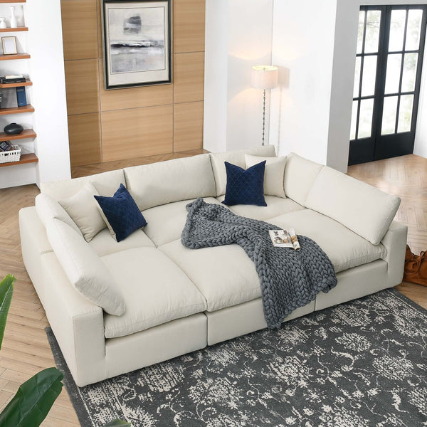 Modway Furniture Commix Six Piece Modular Sectional Sofa with Down Filled Linen Texture Cushions EEI-5761-LBG