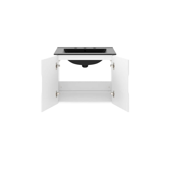 Modway Furniture Vitality 24" Wall-Mount Bathroom Vanity with Integrated Sink - Modern Design for Stylish Spaces White Black EEI-5782-WHI-BLK