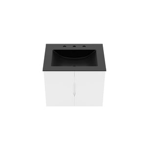 Modway Furniture Vitality 24" Wall-Mount Bathroom Vanity with Integrated Sink - Modern Design for Stylish Spaces White Black EEI-5782-WHI-BLK