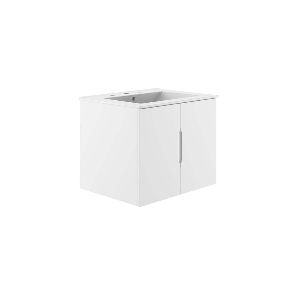 Modway Furniture Vitality 24" Wall-Mount Bathroom Vanity with Integrated Sink - Modern Design for Stylish Spaces White White EEI-5782-WHI-WHI
