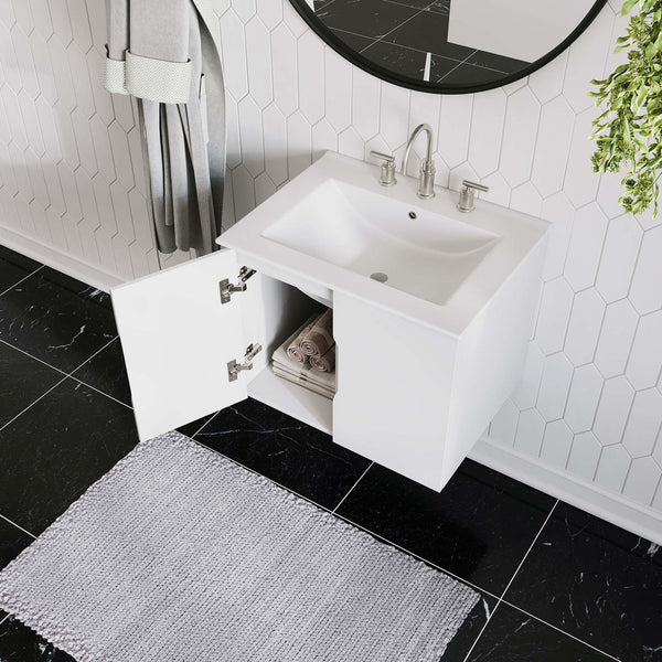 Modway Furniture Vitality 24" Wall-Mount Bathroom Vanity with Integrated Sink - Modern Design for Stylish Spaces White White EEI-5782-WHI-WHI