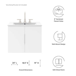 Modway Furniture Vitality 24" Wall-Mount Bathroom Vanity with Integrated Sink - Modern Design for Stylish Spaces White White EEI-5782-WHI-WHI
