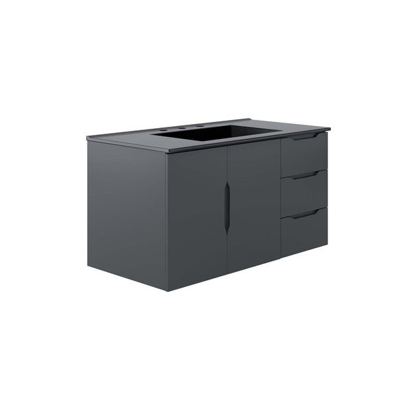 Modway Furniture Vitality 36” Wall-Mount Bathroom Vanity with Integrated Sink - Modern Storage & Clean Design Gray Black EEI-5783-GRY-BLK