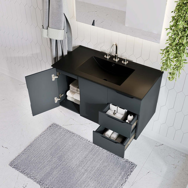 Modway Furniture Vitality 36” Wall-Mount Bathroom Vanity with Integrated Sink - Modern Storage & Clean Design Gray Black EEI-5783-GRY-BLK