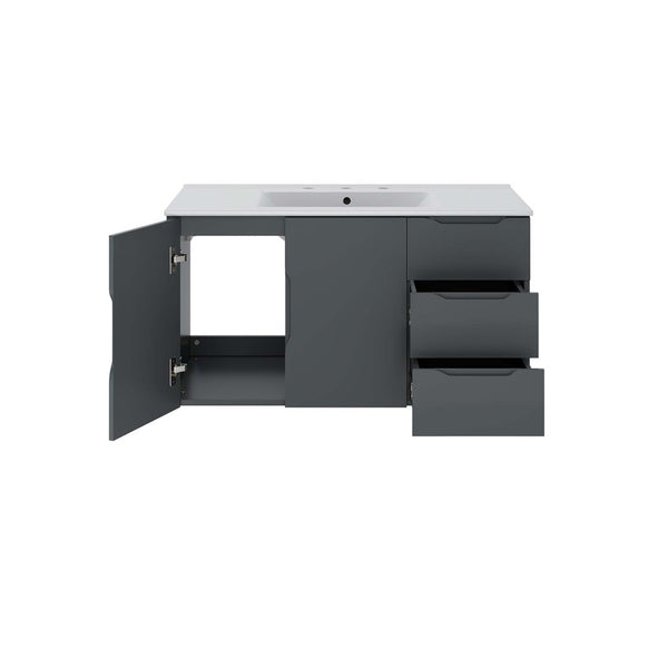 Modway Furniture Vitality 36” Wall-Mount Bathroom Vanity with Integrated Sink - Modern Storage & Clean Design Gray White EEI-5783-GRY-WHI