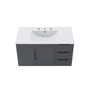 Modway Furniture Vitality 36” Wall-Mount Bathroom Vanity with Integrated Sink - Modern Storage & Clean Design Gray White EEI-5783-GRY-WHI