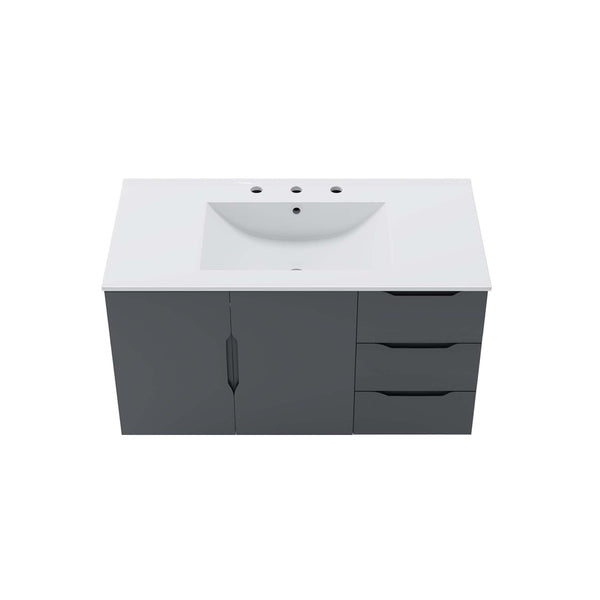 Modway Furniture Vitality 36” Wall-Mount Bathroom Vanity with Integrated Sink - Modern Storage & Clean Design Gray White EEI-5783-GRY-WHI