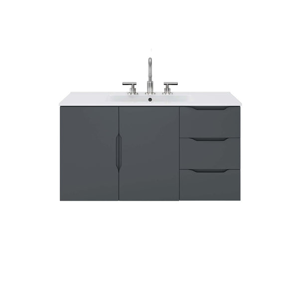 Modway Furniture Vitality 36” Wall-Mount Bathroom Vanity with Integrated Sink - Modern Storage & Clean Design Gray White EEI-5783-GRY-WHI