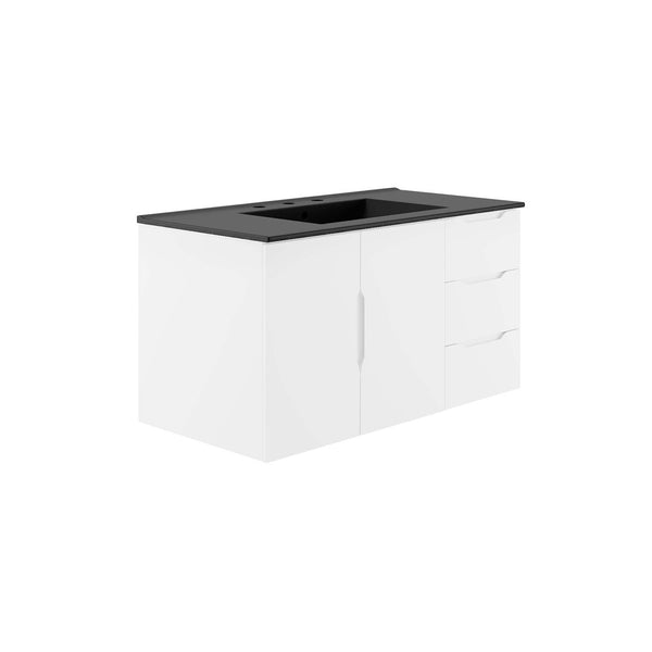 Modway Furniture Vitality 36” Wall-Mount Bathroom Vanity with Integrated Sink - Modern Storage & Clean Design White Black EEI-5783-WHI-BLK