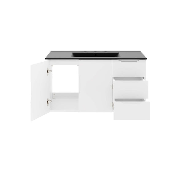 Modway Furniture Vitality 36” Wall-Mount Bathroom Vanity with Integrated Sink - Modern Storage & Clean Design White Black EEI-5783-WHI-BLK