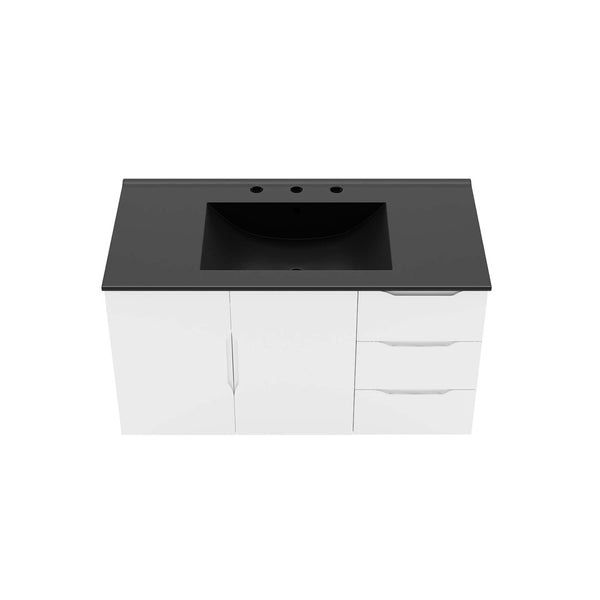 Modway Furniture Vitality 36” Wall-Mount Bathroom Vanity with Integrated Sink - Modern Storage & Clean Design White Black EEI-5783-WHI-BLK