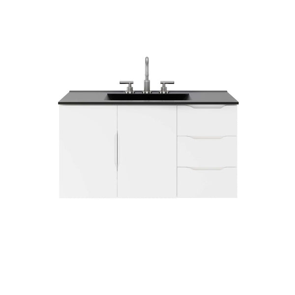 Modway Furniture Vitality 36” Wall-Mount Bathroom Vanity with Integrated Sink - Modern Storage & Clean Design White Black EEI-5783-WHI-BLK