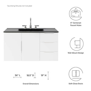 Modway Furniture Vitality 36” Wall-Mount Bathroom Vanity with Integrated Sink - Modern Storage & Clean Design White Black EEI-5783-WHI-BLK