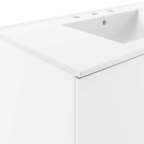 Modway Furniture Vitality 36” Wall-Mount Bathroom Vanity with Integrated Sink - Modern Storage & Clean Design White White EEI-5783-WHI-WHI