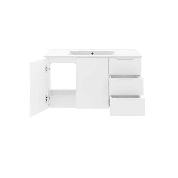 Modway Furniture Vitality 36” Wall-Mount Bathroom Vanity with Integrated Sink - Modern Storage & Clean Design White White EEI-5783-WHI-WHI