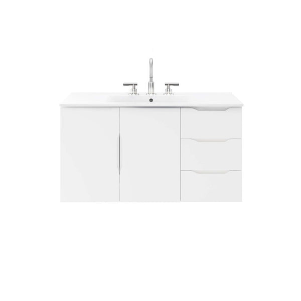Modway Furniture Vitality 36” Wall-Mount Bathroom Vanity with Integrated Sink - Modern Storage & Clean Design White White EEI-5783-WHI-WHI