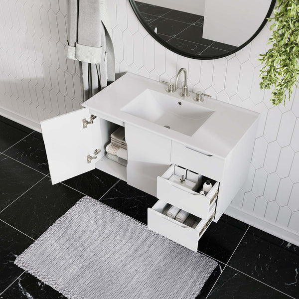 Modway Furniture Vitality 36” Wall-Mount Bathroom Vanity with Integrated Sink - Modern Storage & Clean Design White White EEI-5783-WHI-WHI