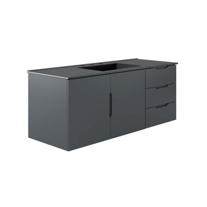 Modway Furniture Vitality 48" Single Sink Bathroom Vanity - Modern Wall-Mounted Design with Spacious Storage Solutions Gray Black EEI-5784-GRY-BLK