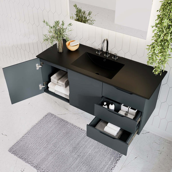 Modway Furniture Vitality 48" Single Sink Bathroom Vanity - Modern Wall-Mounted Design with Spacious Storage Solutions Gray Black EEI-5784-GRY-BLK