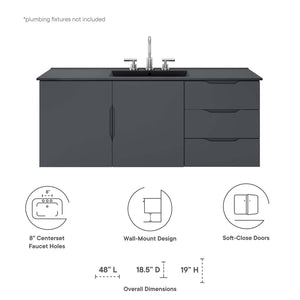 Modway Furniture Vitality 48" Single Sink Bathroom Vanity - Modern Wall-Mounted Design with Spacious Storage Solutions Gray Black EEI-5784-GRY-BLK