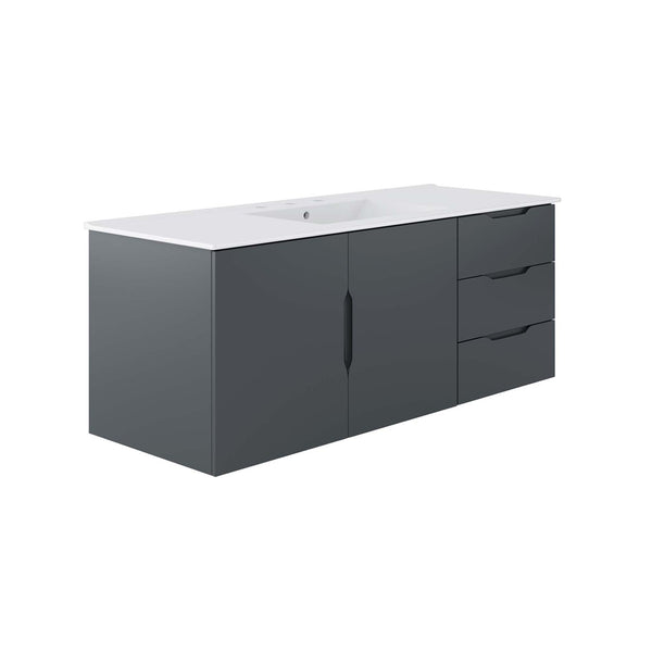 Modway Furniture Vitality 48" Single Sink Bathroom Vanity - Modern Wall-Mounted Design with Spacious Storage Solutions Gray White EEI-5784-GRY-WHI