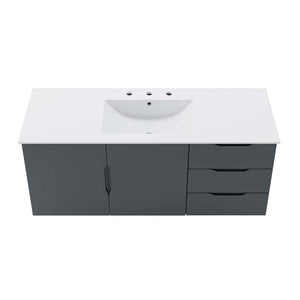Modway Furniture Vitality 48" Single Sink Bathroom Vanity - Modern Wall-Mounted Design with Spacious Storage Solutions Gray White EEI-5784-GRY-WHI